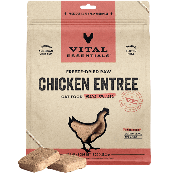 Vital Essentials® Freeze-Dried Raw Chicken Entree Cat Food Mini Patties, 15 oz
