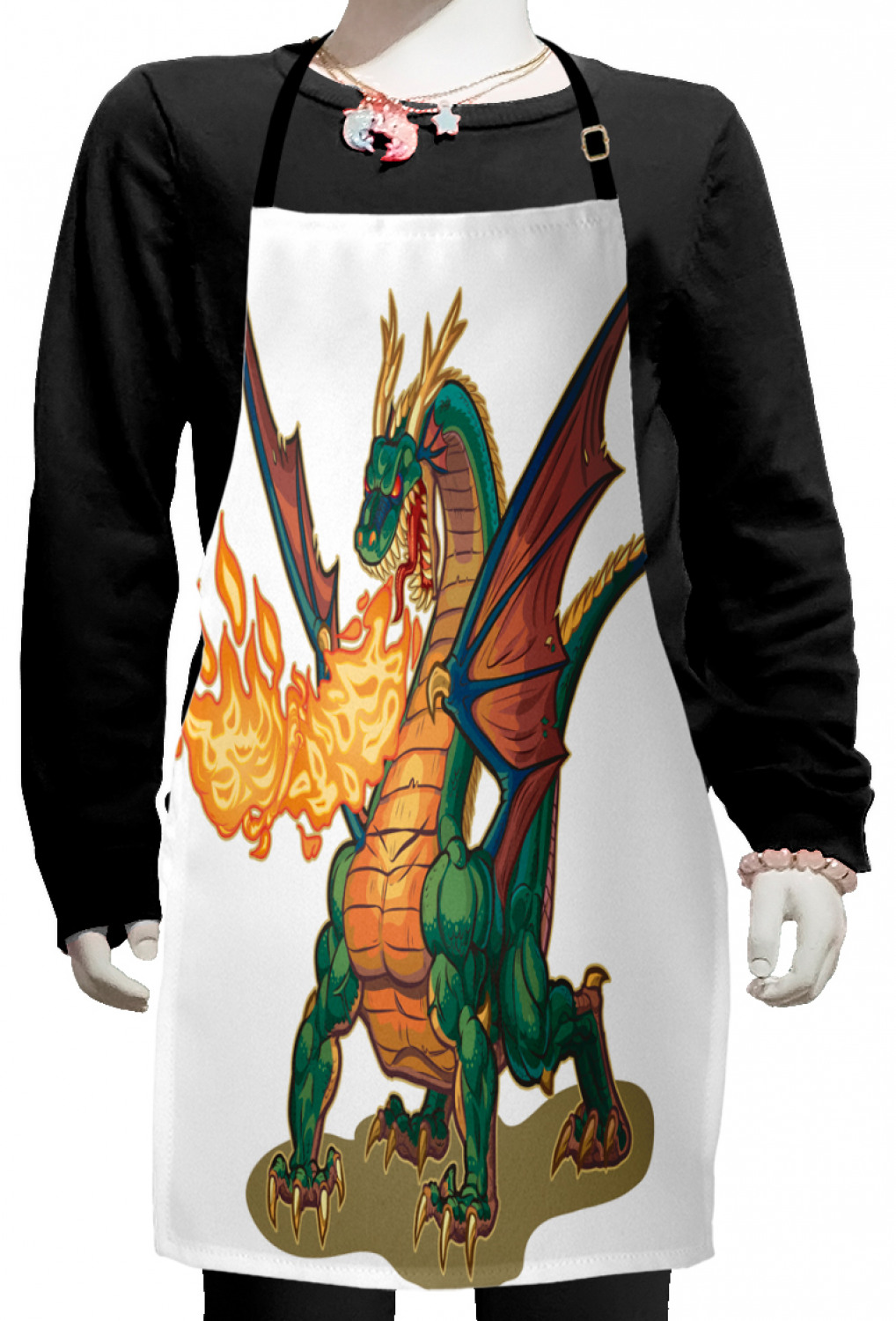 Dragon Kids Apron, Mythical Fire Spitting Monster Dreamy Mascot