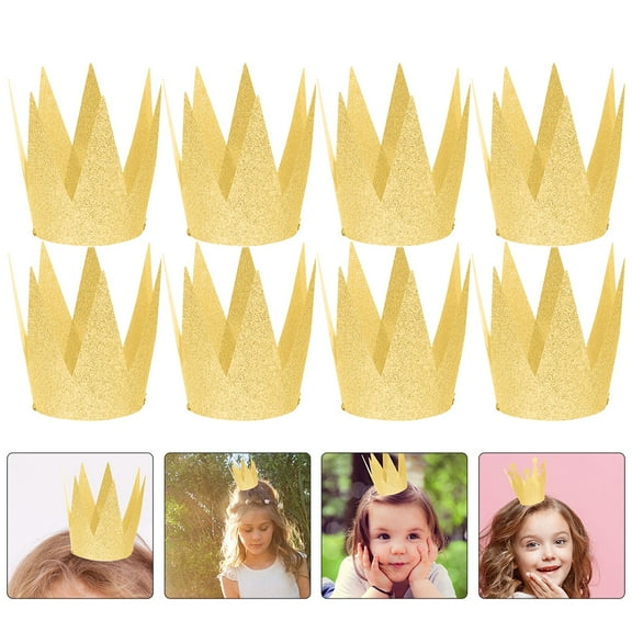 Masteelf 12 Pcs Girl Birthday Crown Paper Party Hats Baby Child 9X6CM Golden
