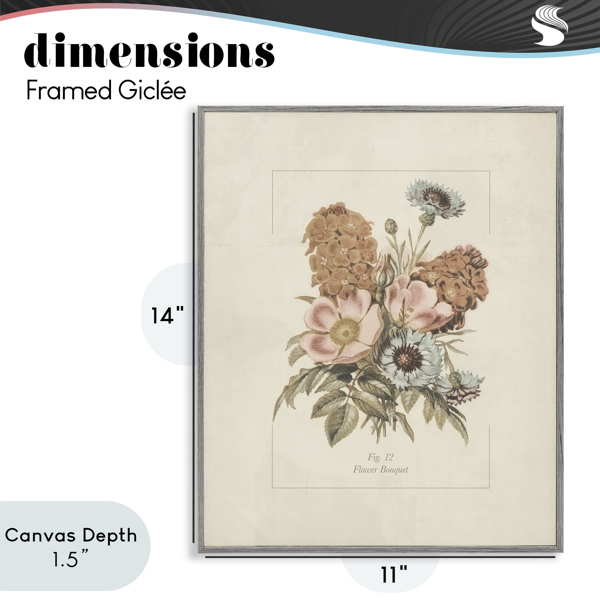 Stupell Industries Flower Bouquet Vintage Blossoms Gray Framed Giclee Art, design by Dan Meneely