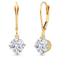 Gem Stone King 14K Yellow Gold White Zirconia Earrings for Women | 3.00 Cttw | Gemstone Birthstone | Round 6MM
