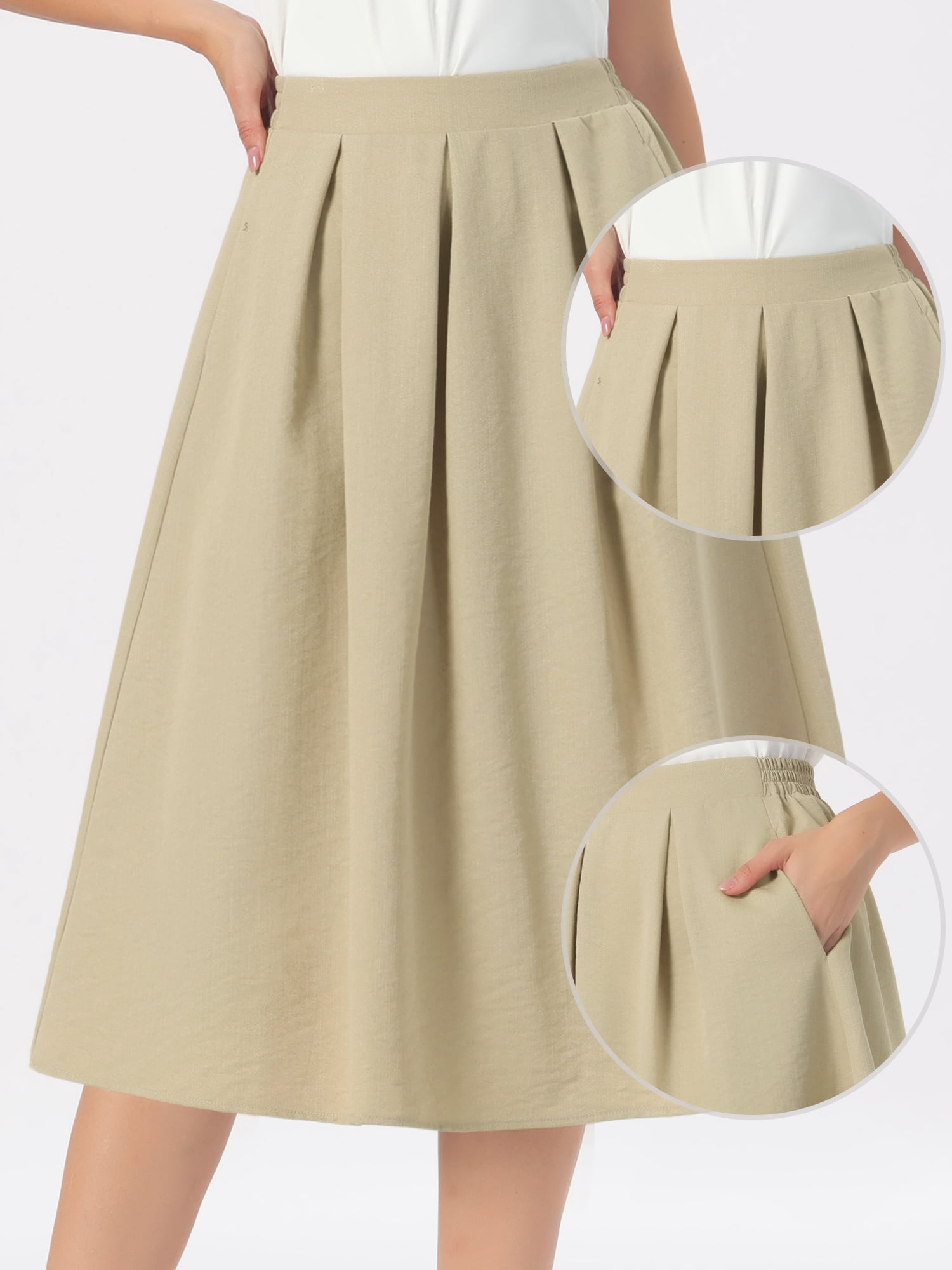 DARING DIVA Women's Vintage A-Line Silhouette High Waist  Business Midi Skirts S Khaki