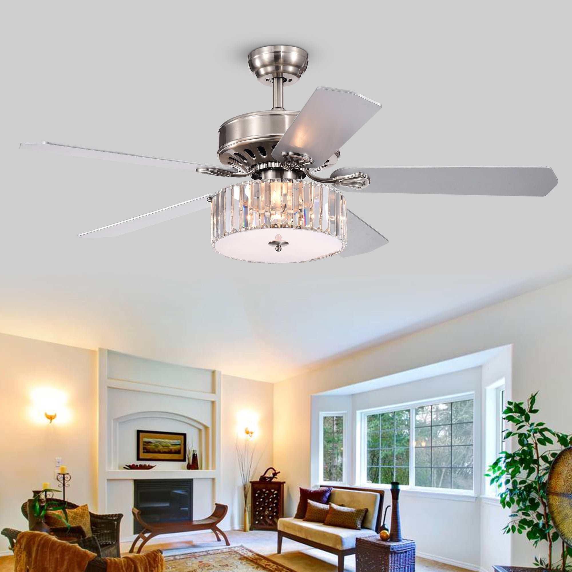 Warehouse of Tiffany Kim Alex 3 Light Nickel Crystal Ceiling Fan Sansujyuku sansujyuku.com