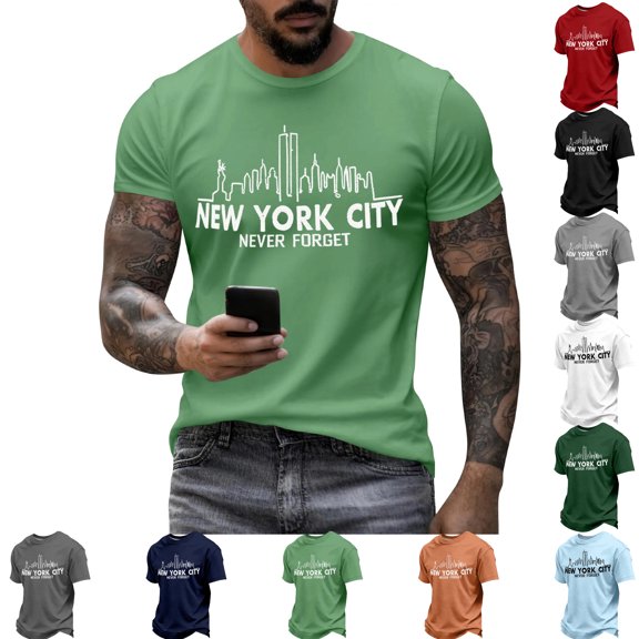 911 We Will Never Forget Mens Shirts 9/11 25th Anniversary Shirt Memorial Day Anniversary Patriotic Tee Green XXL