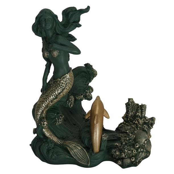 Soporte para botella de vino de sirena, estante para una sola botella, soporte para estatua de sirena, estante para vino y escultura, decoración de me Verde Sunnimix soporte para botellero