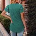 thumbnail image 4 of Camisetas Casuales de Manga Corta de las Mujeres con Cuello en V, Cuello Redondo, Color Sólido Blusa Ligera de Poliéster, 4 of 8