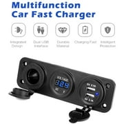 Electop Dual USB Car Charger 2.1A&2.1A with LED Voltmeter 12V Cigarette Lighter Socket Adapters Power Outlet for Car