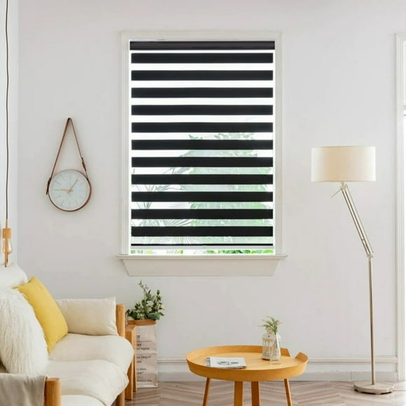 Cordless Zebra Blinds for Patios and Windows - Midnight Black : 72" X 84" Height (can roll down to 84" Lenght and and stop at your desired height)