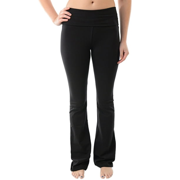 T Party Solid Fold Over Waist Yoga Pants, Large, Black 