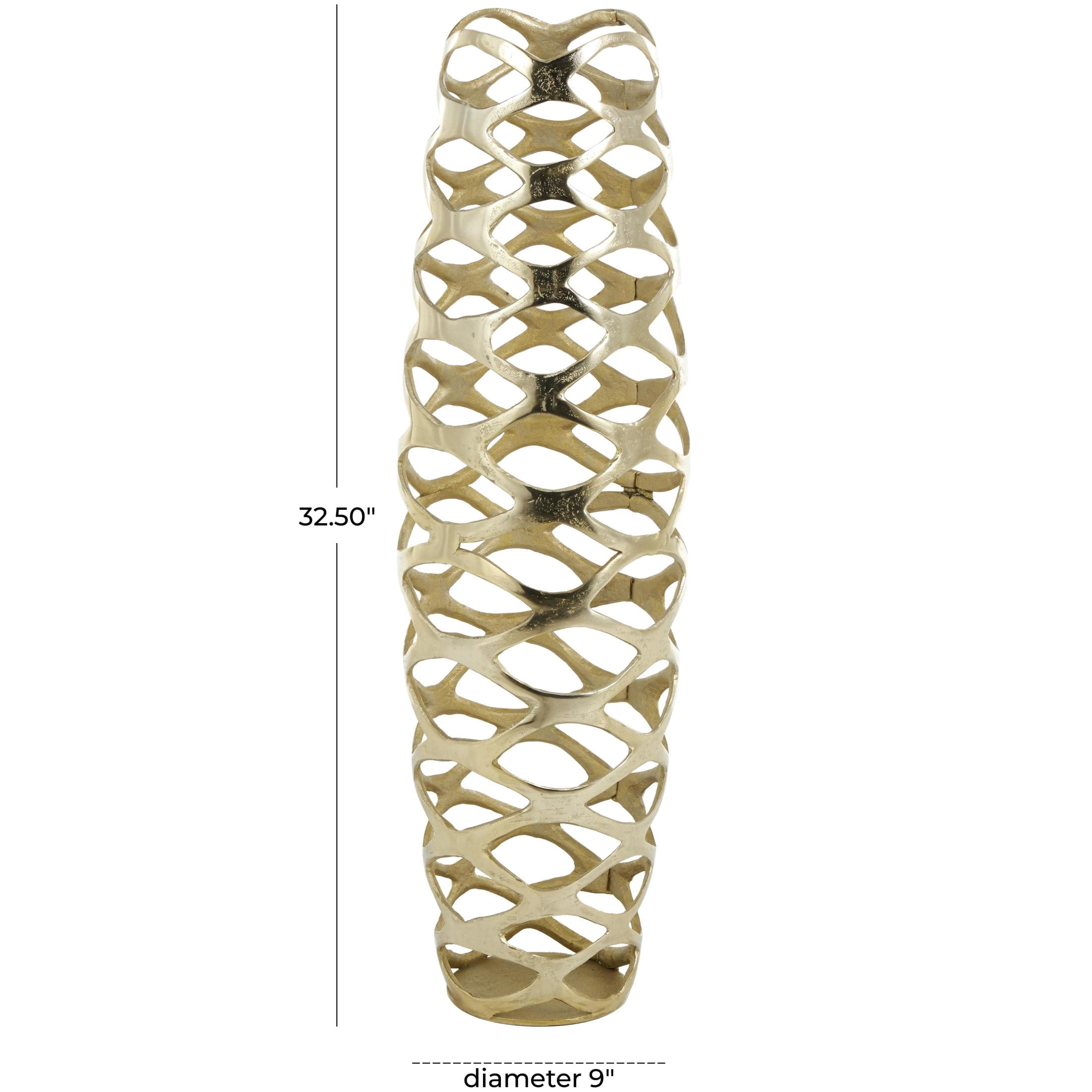 DecMode 33" Geometric Tall Cutout Gold Aluminum Metal Vase