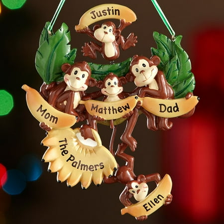 Personalized Monkey Family Christmas Ornament, 5 Monkeys