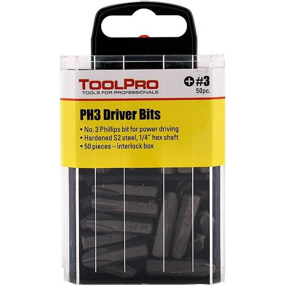 Toolpro #3 Phillips Bits Tips in Interlocking Storage Box (50-Pack)