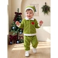 thumbnail image 3 of RUINIXCW Toddler Baby Girl Boy Christmas Outfit Infant Kids Christmas Elf Cosplay Costume Long Sleeve Green Plush Lapel Velvet Button Down Jacket Coat and Pants Set Hat, 3 of 10