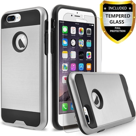 iPhone XR Case, 2-Piece Style Hybrid Shockproof Hard Case Cover with [Tempered Glass Screen Protector] Hybird Shockproof And Circlemalls Stylus Pen-Silver