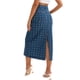 thumbnail image 3 of Falda de mezclilla Miaxi Inspire Chic para mujeres, de cintura alta, con puntos suizos, abertura trasera, falda de columna casual, 2XL, azul vintage, 3 of 6