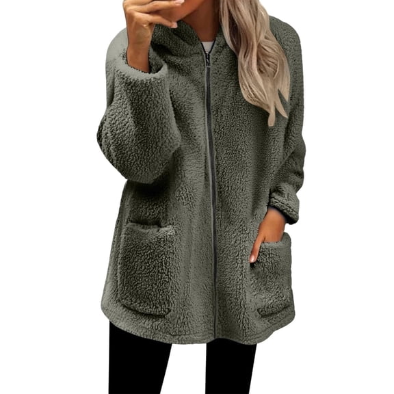 Yokua Women's Fleece Zipper Jacket with Pockets Oversized Long Sherpa Hoodie Plush Coat