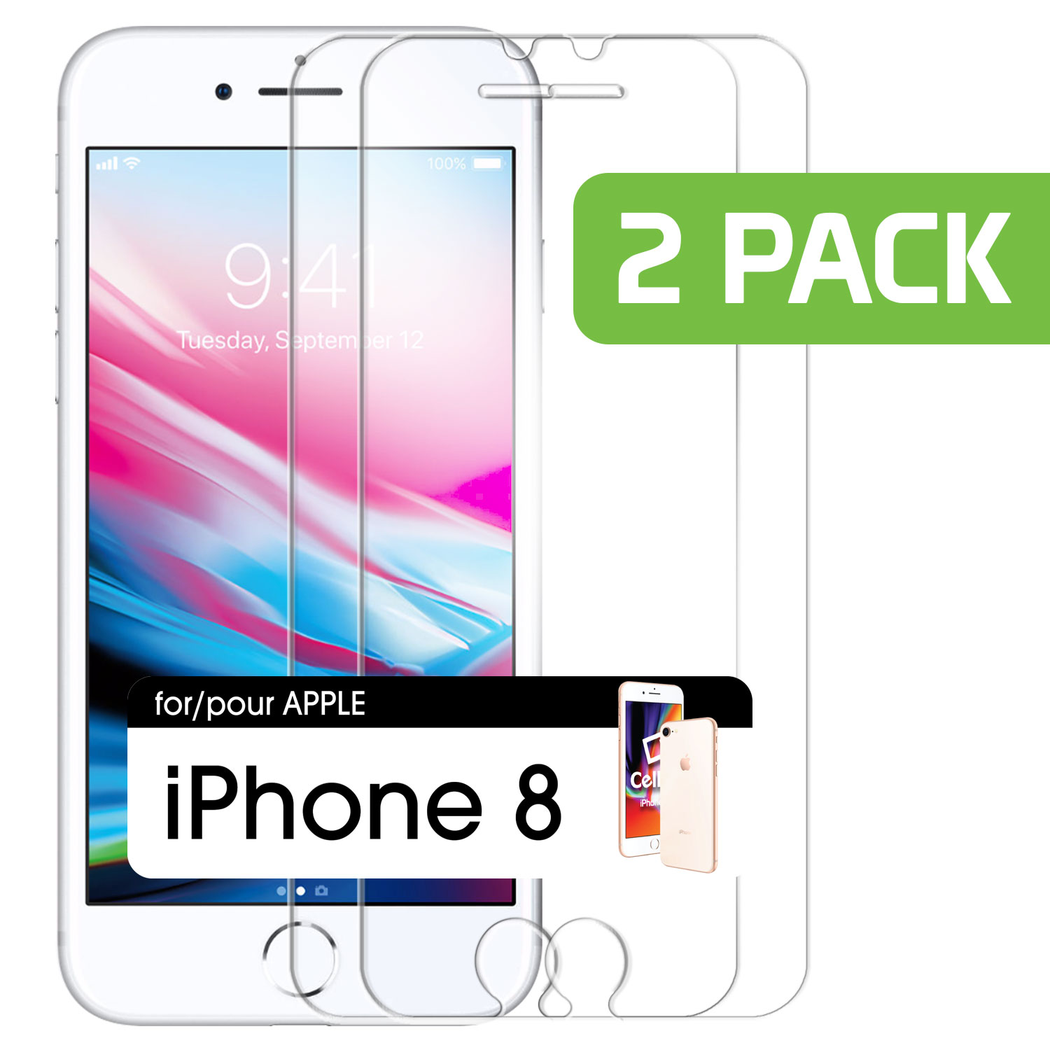 2 Pack Tempered Glass Screen Protector for Apple iPhone 8, 7, 6S and 6