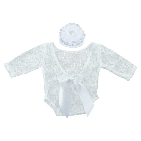 lixuesong 2 Pcs Newborn Photography Props Baby Boys Girls Lace Romper Flower Headband Set Lace Jumpsuit Bodysuit Floral Hairband
