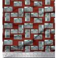 thumbnail image 1 of Soimoi Red Cotton Voile Fabric Camera & Dots Print Sewing Fabric Yard 42 Inch Wide, 1 of 1