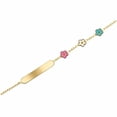 thumbnail image 2 of 18K Solid Yellow Gold Enamel Pink White and Green Flowers Id Bracelet, 2 of 3