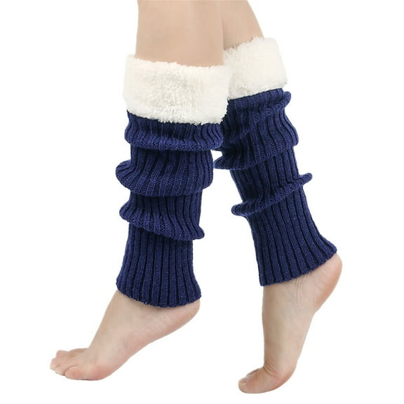 Ribbed Knitted Leg Warmers for Women Christmas Leg Sleeve Boot Covers Furry Plush Patchwork Footless Socks Streetwear