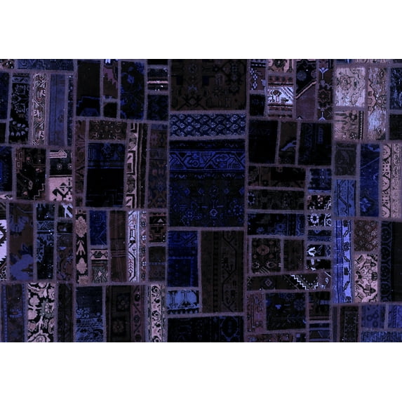 Ahgly Company Indoor Rectangle Patchwork Blue Transitional Area Rugs, 7' x 10'