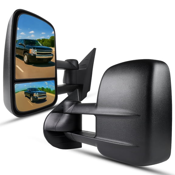 Spec-D Tuning Black Manual Towing Mirrors, Compatible with 2007-2014 Chevy Silverado, GMC Sierra 1500 2500 3500, Left   Right Pair Assembly