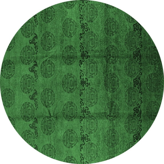Ahgly Company Indoor Round Oriental Emerald Green Industrial Area Rugs, 7' Round