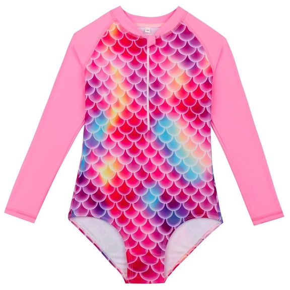 GYRATEDREAM Girls Rash Guard One Piece Swimsuits Long Sleeve UPF 50  Zipper Bathing Suit Swimwear Beach Rashguard Size 7-8Y