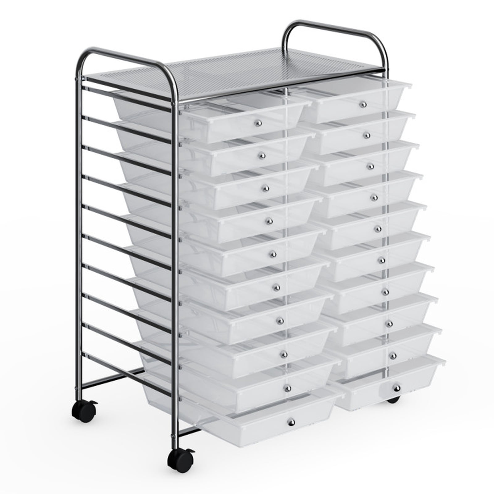 Furnibear Rolling Storage Cart with 20 Removable Drawers and Locking Wheels Metal Utility Cart Studio Organizer for Home Office Craft Room and Classroom, Transparent