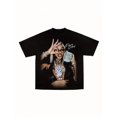 thumbnail image 1 of Camiseta gráfica Superstar para hombre, 100% algodón, cuello redondo, informal, deportiva, de manga corta, con estampado de dinero, en tejido de punto, moderna, negra brillante., 1 of 6