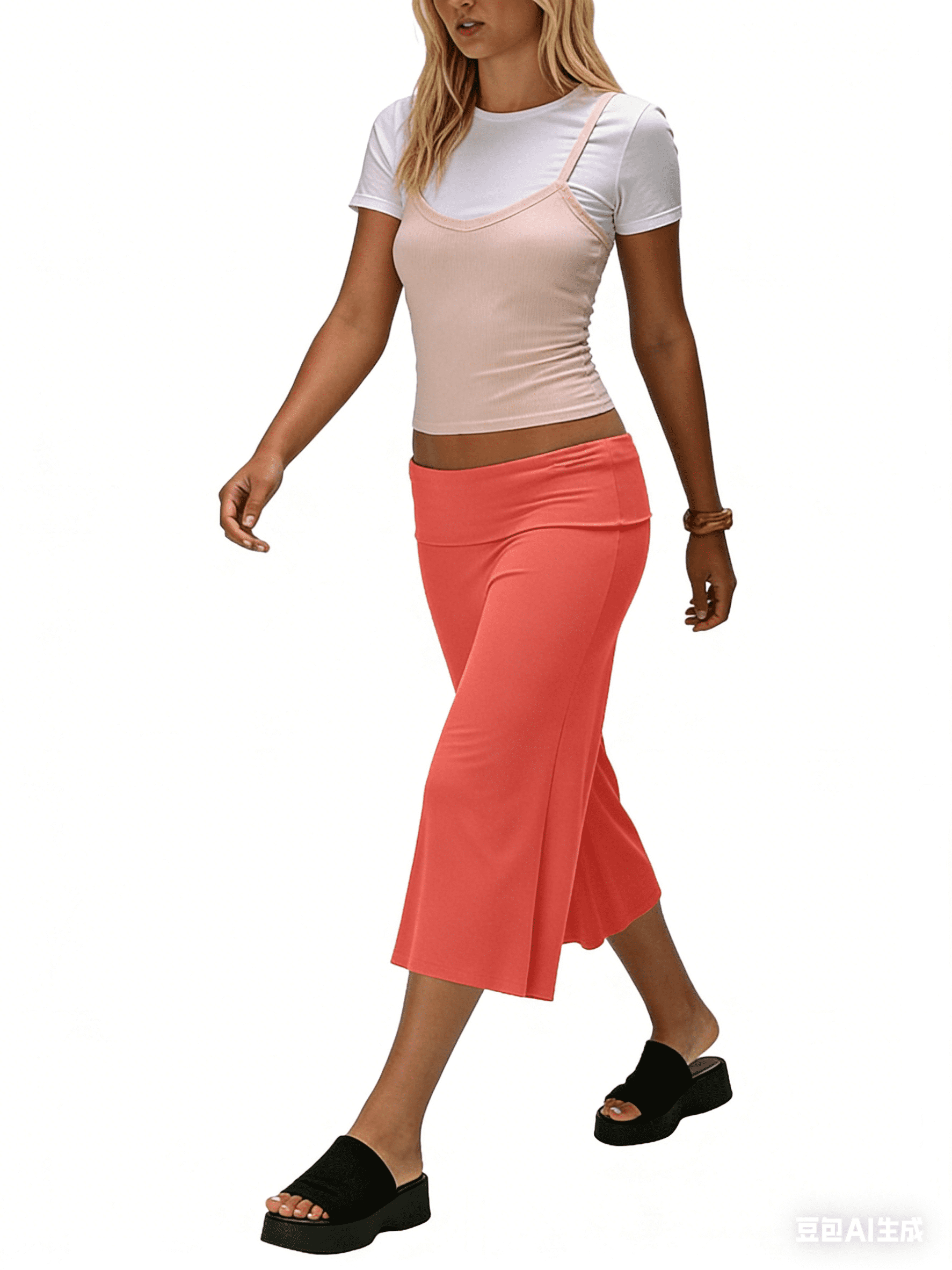 Inglocry Womens Fold Over Capri Pants Flowy Low Rise Wide Leg Flared Gaucho Pants Yoga Capris Comfy Palazzo Culotte Lounge Bottoms Watermelon Red S