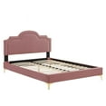 thumbnail image 3 of Platform Bed Frame, Rivet Nailhead, King Size, Pink, Velvet, Mid Century Bedroom, Modern Contemporary Boutique HB35445, 3 of 12