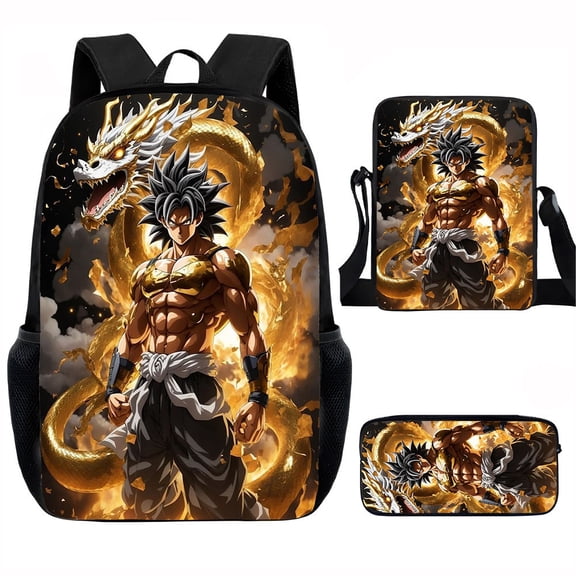 Three-piece set of backpack, crossbody bag and pen case, Dragon Ball printed backpack