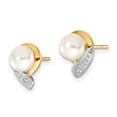 thumbnail image 2 of 14K 5-6mm White Button FW Cultured Pearl .01ct Diamond Post Earrings, 2 of 3
