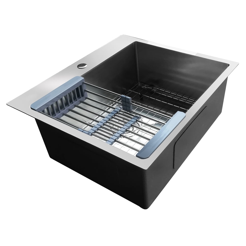 33 Inch Single Bowl Stainless Steel Kitchen Sink 201 Gauge Top Mount, 33x22x9 Farmhouse RV Sink with Draining Accessories for Kitchen Remodel, Travel Trailer, Garage, Workshop and Laundry Room