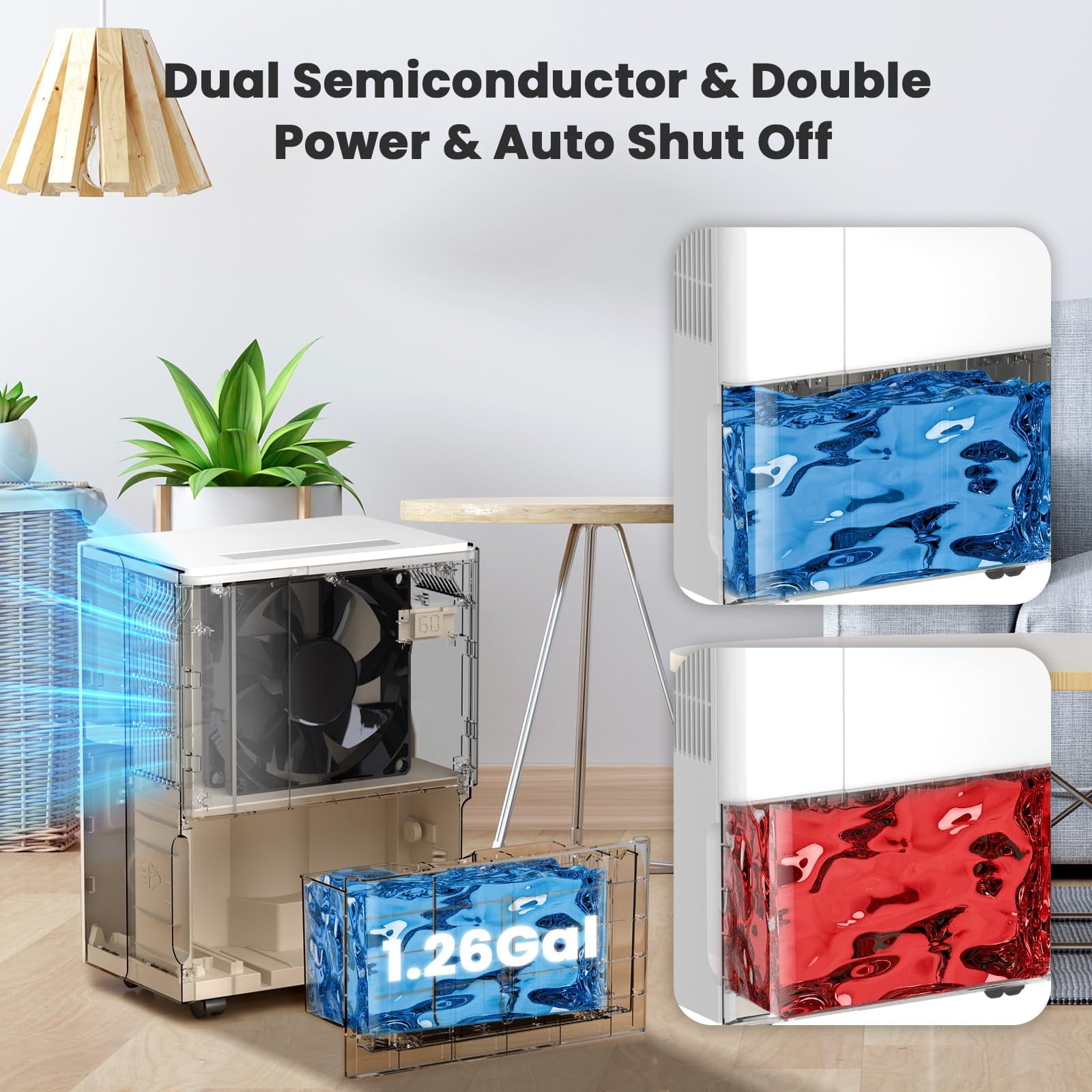 KISSAIR 8-Pint Dehumidifier, 3000 Sq. Ft Coverage Area Home Dehumidifier with Timer Continuous & Dry Mode,  4.8L Water Tank（MAX 22Pint at 86℉, 80%RH）