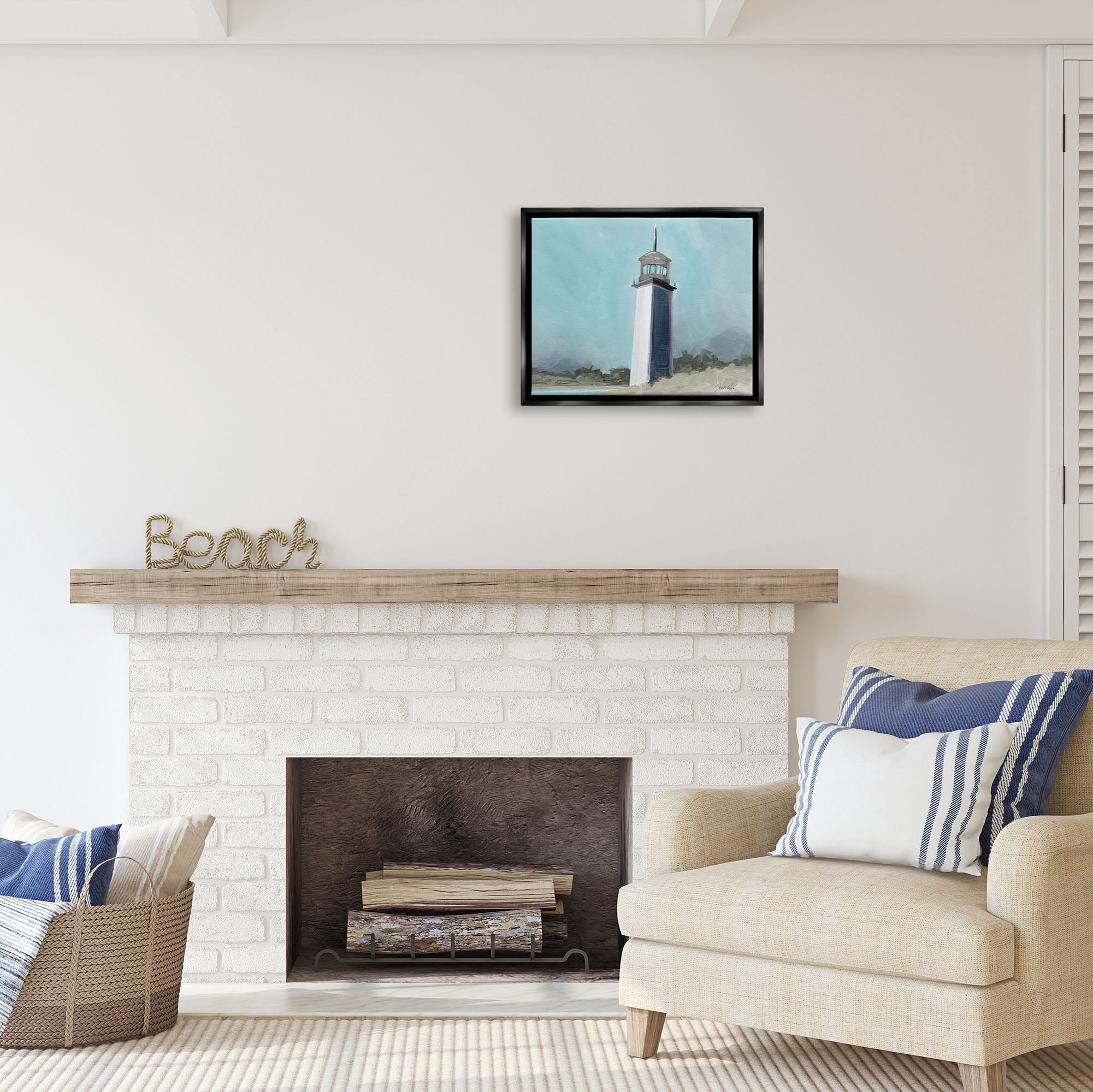 Stupell Industries Muted Lighthouse Landscape Nature Painting Black Floater Framed Art Print Wall Art, 21 x 17