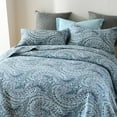 thumbnail image 3 of Visimisi 100%Cotton Bedspread Christmas Quilt Sets, 3 Pieces Reversible Comforter Coverlet Sets,Blue Floral Paisley Bedspread,King Size, 3 of 11