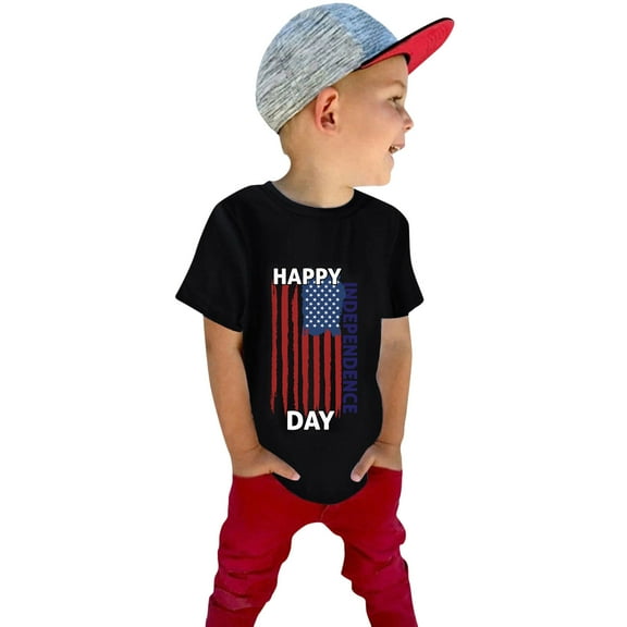 Otqutp Child Clothing Summer Toddler Boys Girls Short Sleeve Independence Day Letter Prints T Shirt Crewneck Fashion Tops for 1 to 7 Years