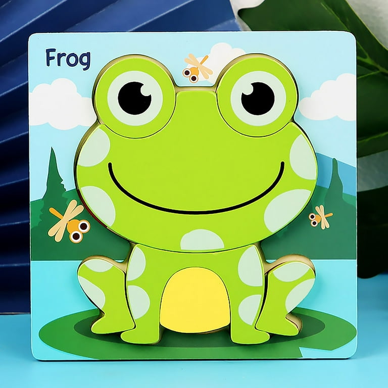 Fridja Toddler Wooden Puzzles Early Developmental Stem Toy for Babies Aged 1-3 Years; Each Puzzle Contains 4-5 Pieces - Frog, Size: 0.4 in