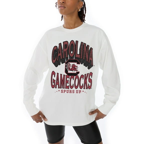 Women's Gameday Couture White South Carolina Gamecocks Midweight Oversized Long Sleeve T-Shirt