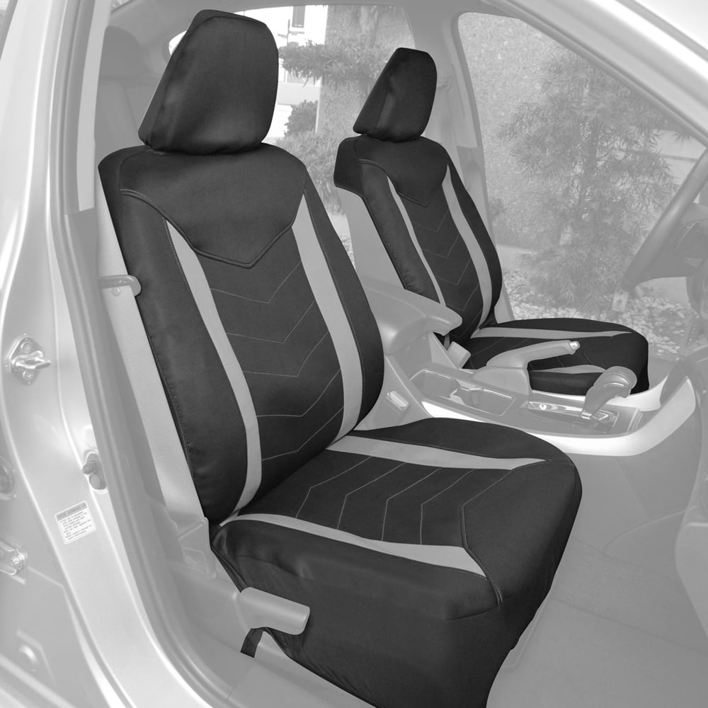 Motor Trend Stitched Waterproof Front and Rear Bench Car Seat Covers, Full Set in Gray - Universal Fit for Auto Truck Van SUV
