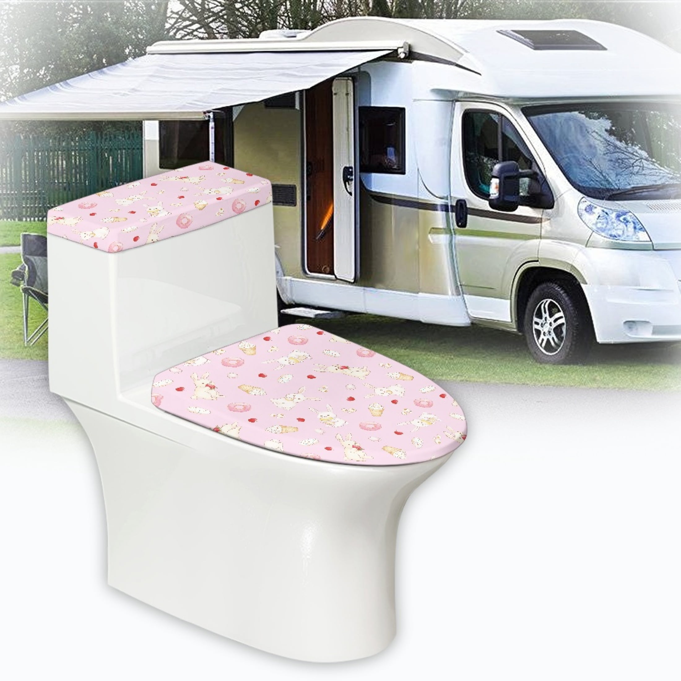 ホテルスライ♡toiletカバー HELLHERO Bunny Ice Cream Toilet Dust Cover Set with Fits All