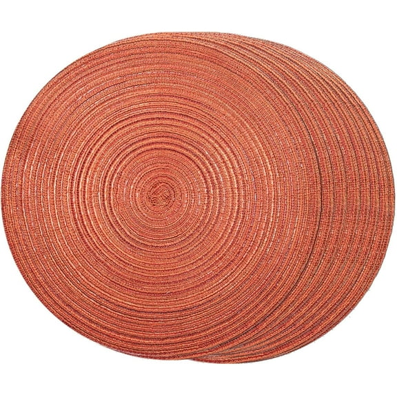 Round Braided Placemats Set of 8 Place mats for Dining Tables Woven Heat Resistant Table Mats 15 inch for Fall (E Brown, 8pcs)