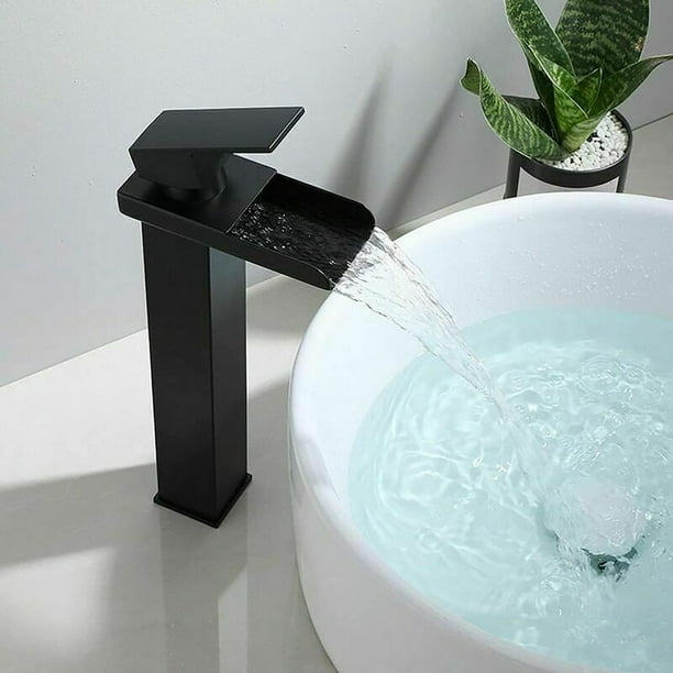 Grifo Monomando Cascada Lavabo Alto Negro Mate Rectangular Frio Caliente Ajustable Cuadrado Bano Para Lavabo Sobre Encimera Monomando Lavamanos Acero Inoxidable Antioxidacion Sin Plomo Kuyhfg Bienveni...