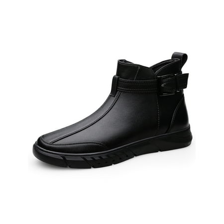 

Ritualay Men Warm Booties Comfort Snow Boots Plush Lining Winter Boot Non Slip Waterproof Shoes Cold Weather Outdoor Zip Up Bootie Black 8.5