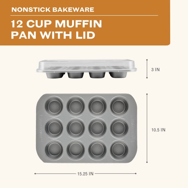 Farberware Bakeware 12-Cup Nonstick Muffin Pan, Gray