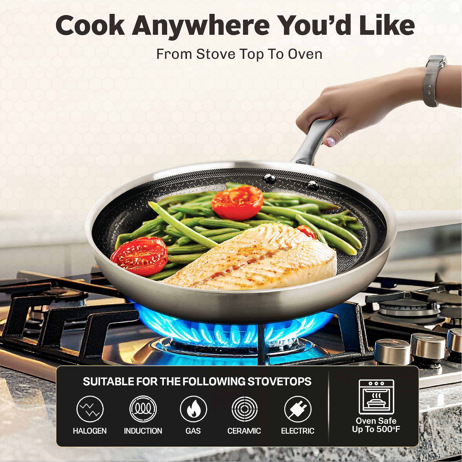 Ceramax 3pc Non Stick Frying Pans Set, 8, 10, 12 inch 3 Layer Tri-Ply Ceramic Frying Pan Skillet Set with Tritanium Nonstick Technology, Micro Textured Ceramic Etched Design, Induction Ready, Black