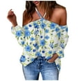 thumbnail image 1 of Mujeres Flores Impresión Cuello en V Manga larga Halter Sexy Fuera del hombro Camiseta Casual Tops Blusa Fridja  czfsfas4545, 1 of 6